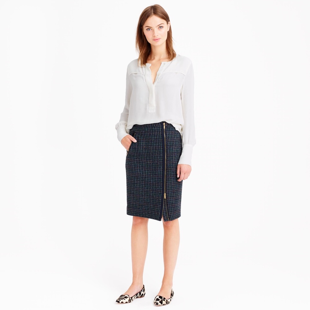 J Crew Asymmetrical Zip Pencil Skirt Houndstooth size 0